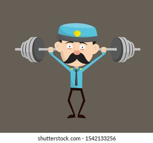 Funny Policeman Cop - Doing Weight Lifting