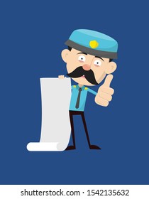 Funny Policeman Cop - Holding a Paper Scroll and Showing Thumbs Up