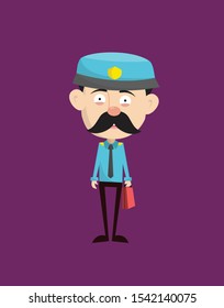Funny Policeman Cop - Holding a Suitcase and ready to go Illustration