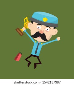 Funny Policeman Cop - Jumping with Trophy
