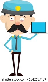 Funny Policeman Cop - Presenting a Laptop Vector