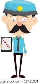 Funny Policeman Cop - Presenting Loss Graph on Tablet