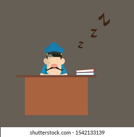 Funny Policeman Cop - Sleeping on Office Desk