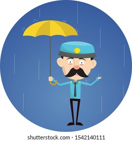 Funny Policeman Cop - Standing in Rain with Umbrella