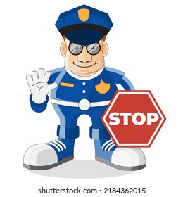 Funny policeman. Isolated on white background. Vector illustration.