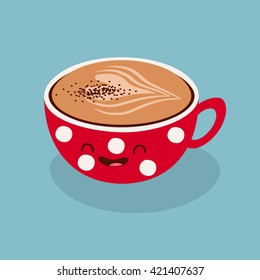 Funny polka dot cup of coffee. Vector illustration.