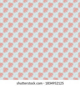 Funny polka dot pattern with stylized pink monstera leaves.