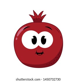 Funny Pomegranate in a cartoon style. Concept Fruits and vegetables. Summer.