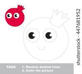 Funny pomegranate in vector to be traced. Easy educational kid game. Simple level of difficulty. Restore dashed line and color the picture. Trace game for children.