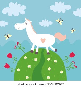 funny pony cartoon vector card