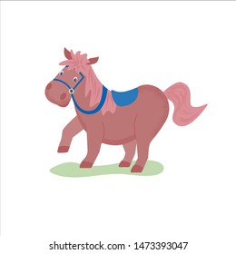 Funny pony. Cartoon vector isolated illustration in flat style with texture.