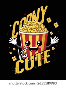 Engraçado pipoca personagem pipoca pipoca, mas desenhos animados bonitos para t shirt design vetorial gráficos 