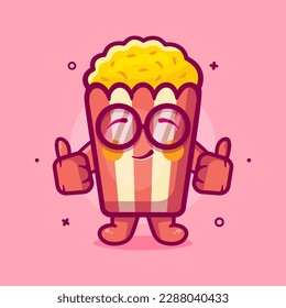 funny popcorn character mascot with thumb up hand gesture isolated cartoon in flat style design