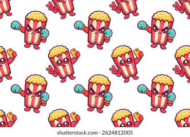 funny popcorn character seamless pattern illustration background