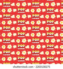 Funny Popcorn doodle snacks seamless pattern red background