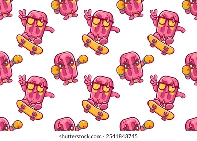 funny popsicle icecream food character seamless pattern illustration background	