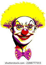 Funny portrait of a clown isolated in a white, color vector image