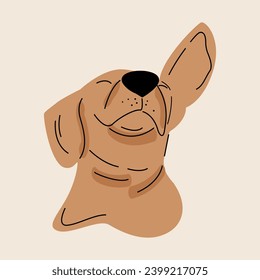 Funny portrait of a dachshund dog. Vector flat cartoon illustration