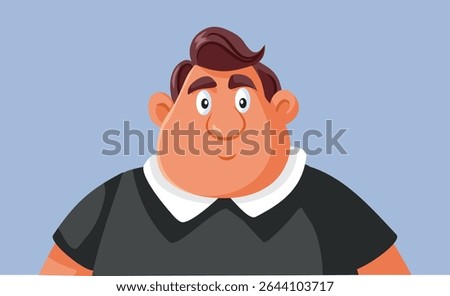 
Funny Portrait of an Overweight Man Smiling Vector Character. Guy who is a few extra pounds but feels optimistic and in a good mood