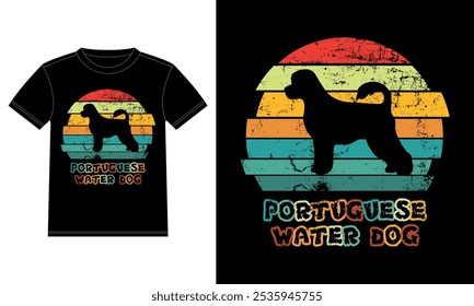 Cão de água português engraçado vintage retro sunset silhueta presentes cão amante cão proprietário essencial T-shirt