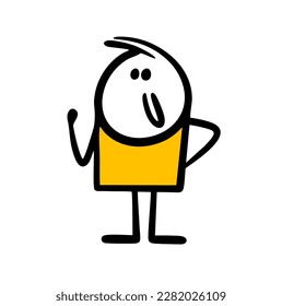 Funny  positive cartoon character says yes and makes a hand gesture. Vector illustration of the winner.