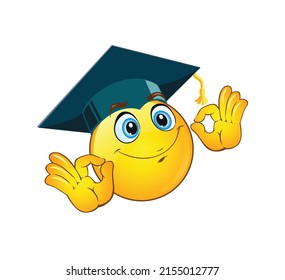 Funny positive emotiсon in school graduation cap. Vector on transparent background 