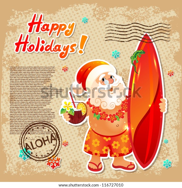 Cartoon Santa On Vacation - Cartoon santa vacation illustrations &amp; vectors. - Festas Pompom