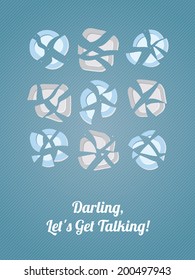 Funny postcard "Darling, Let's Get Talking!" Vector Illustration about trying to make up a quarrel.