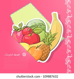 Funny postcard with fruits inside. Vector illustration. Vector illustration.