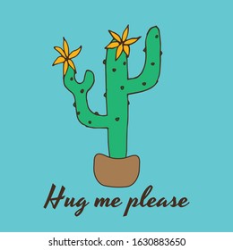 Funny postcard. Hug me please. Vector illustration.