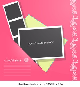 Funny postcard with ID photo and photo inside. Vector illustration.