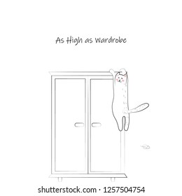 Funny postcard with a little kitten and wardrobe