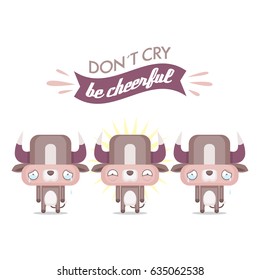 Funny poster with cartoon bull character. Vector collection.