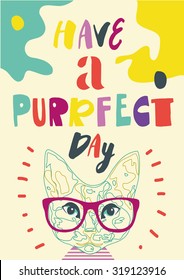 Funny poster with a cute cat in glasses