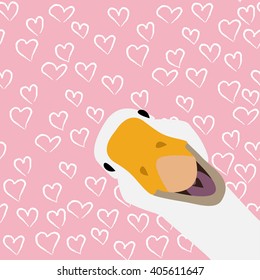 Funny poster goose isolated in the corner with heart