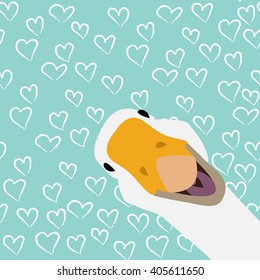 Funny poster goose isolated in the corner with heart