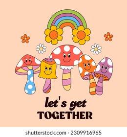 funny poster with mushrooms and flowers