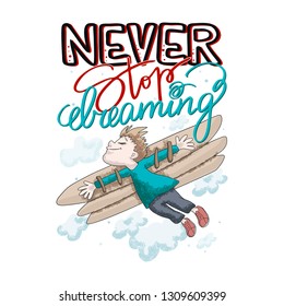 funny poster never stop dreaming vector isolated