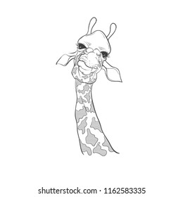Funny poster. Portrait of a Giraffe handdrawn. Vector illustration.