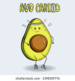 Funny poster or t-shirt template with cartoon avocado jogging and text Avo cardio