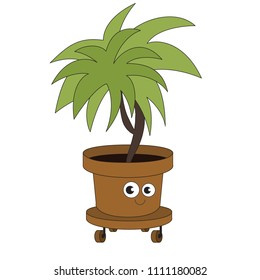 Funny Pot Palm cartoon. Outlined illustration with thin line black stroke