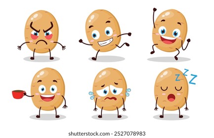 funny potato cartoon character with various pose activity vector illustration