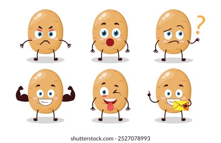 funny potato cartoon with different expressions character vector illustration