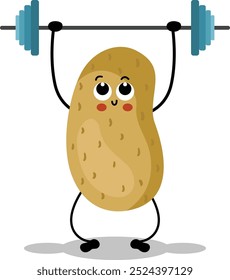 Funny potato character mascot making gym
