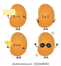 Funny Potato characters bundle set. Vector hand drawn doodle style cartoon character illustration icon design. Cute Potato mascot character collection