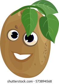 Funny potato with green leaf
