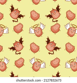 Funny potato in vector. Pattern. Angel demon 