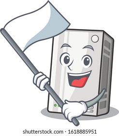 Funny power bank cartoon character style holding a standing flag