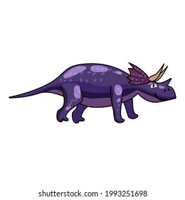 Funny prehistoric Triceratops dinosaurus. Ancient wild monsters reptiles cartoon style. Vector isolated