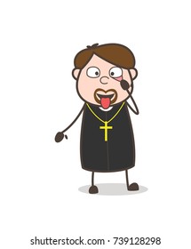 Funny Priest Showing Eyes and Tongue Vector Concept